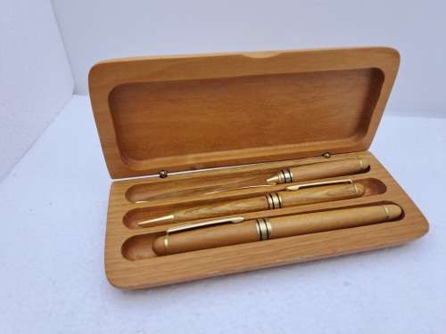 Wood Pen Set- Ballpoint Pen, Fountain Pen with Iridium Point Germany and letter opener in Case