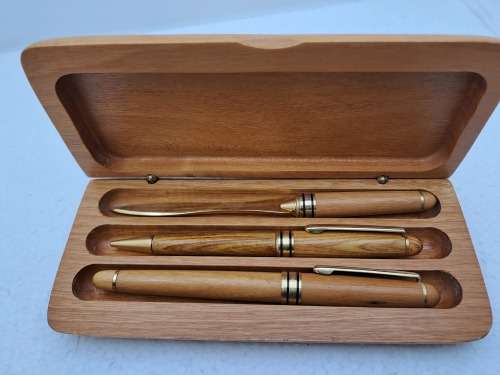 Wood Pen Set- Ballpoint Pen, Fountain Pen with Iridium Point Germany and letter opener in Case