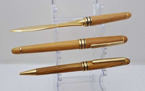 Wood Pen Set- Ballpoint Pen, Fountain Pen with Iridium Point Germany and letter opener in Case