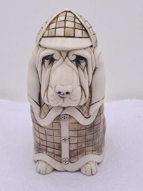 Rare Vintage Collectable John Biccard Crushed Marble Figurine - Detective Bloodhound Dog