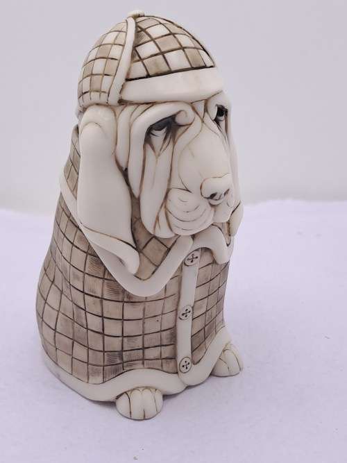 Rare Vintage Collectable John Biccard Crushed Marble Figurine - Detective Bloodhound Dog