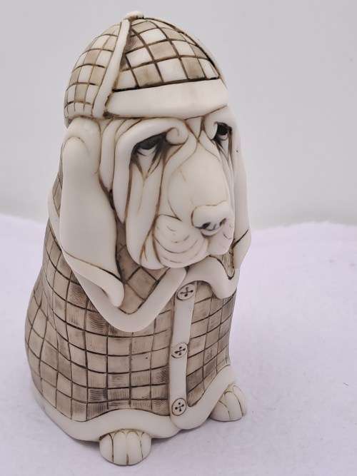 Rare Vintage Collectable John Biccard Crushed Marble Figurine - Detective Bloodhound Dog