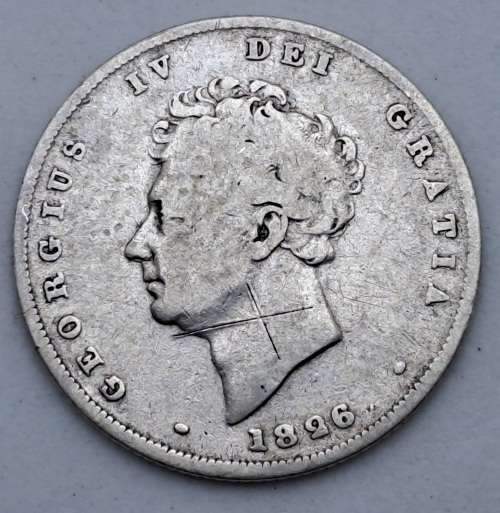 1826 United Kingdom Sterling Silver 1 Shilling - George IV 2nd portrait, 3rd reverse