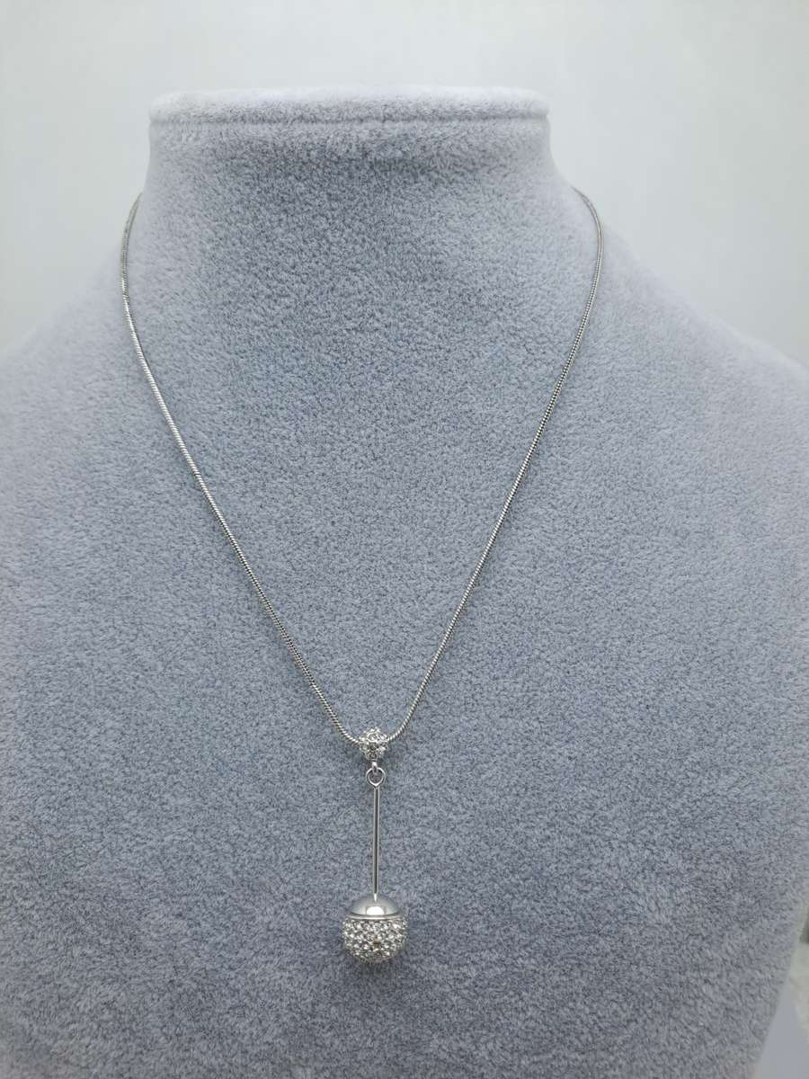 Swarovski Drop ball Black Rhinestone Pave Pendant on Chain -Boxed