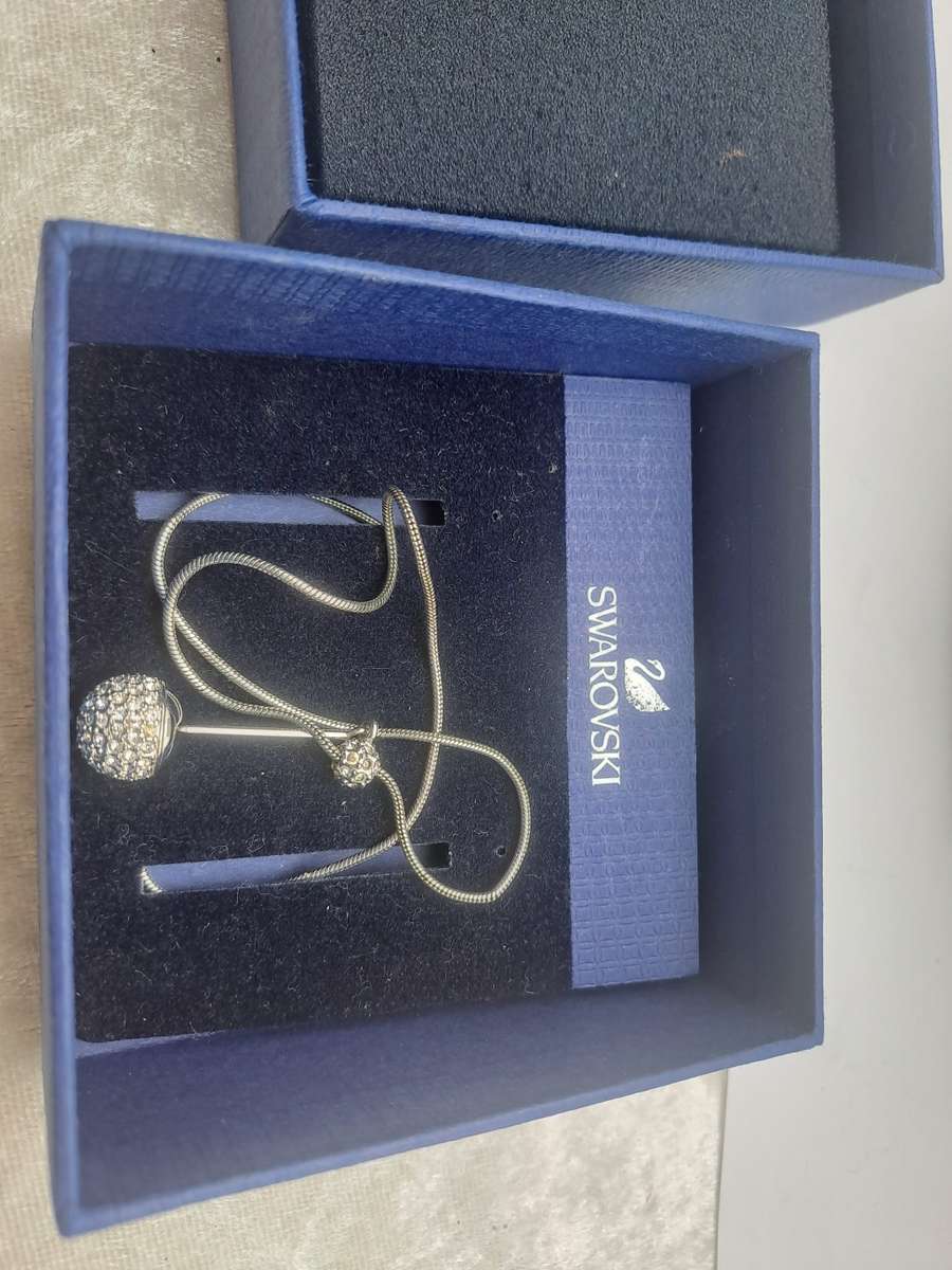 Swarovski Drop ball Black Rhinestone Pave Pendant on Chain -Boxed