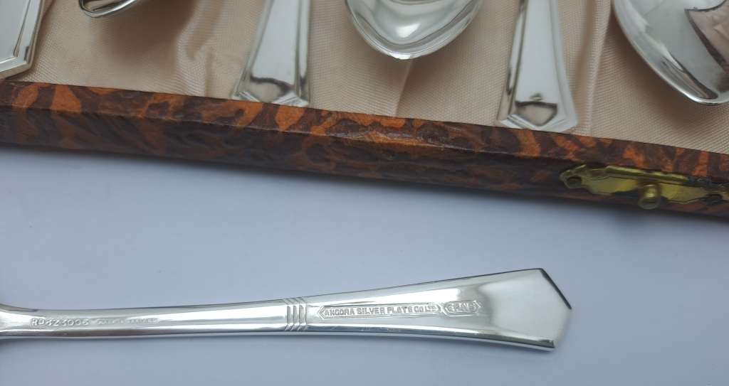 8pc Vintage Angora Silver Plate E.P.N.S TeaSpoon Set -Boxed-England