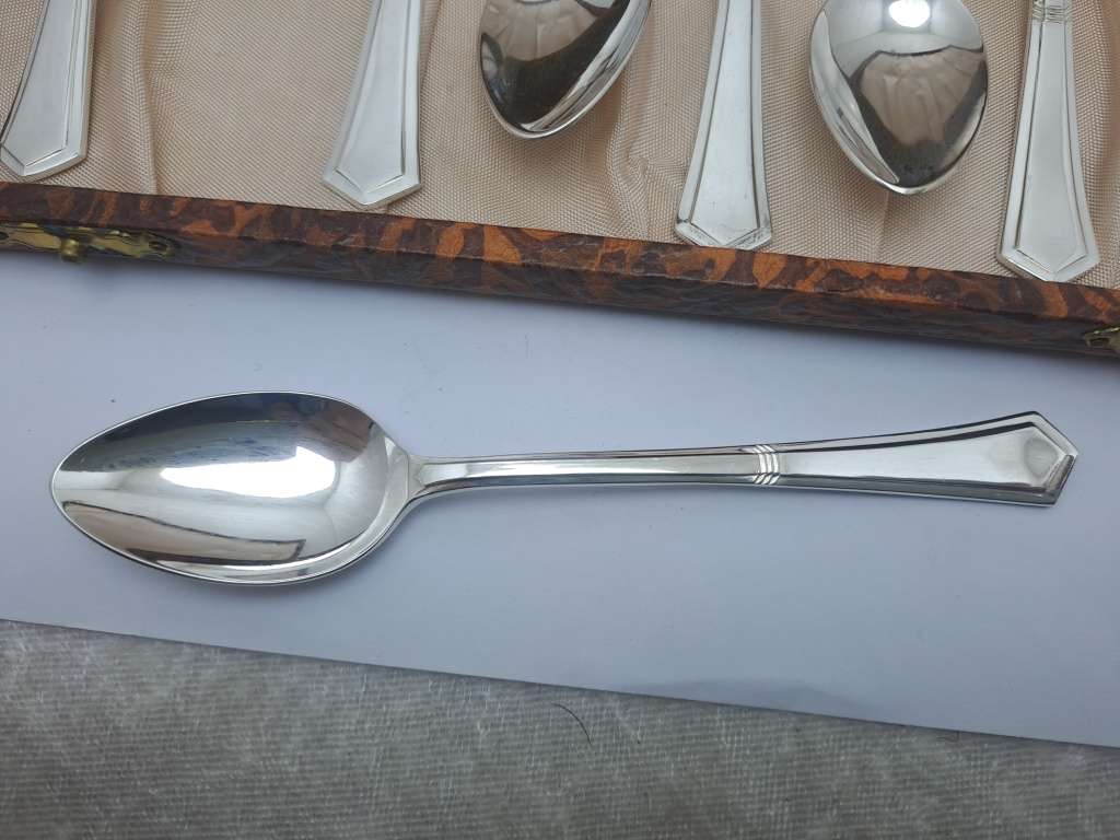 8pc Vintage Angora Silver Plate E.P.N.S TeaSpoon Set -Boxed-England