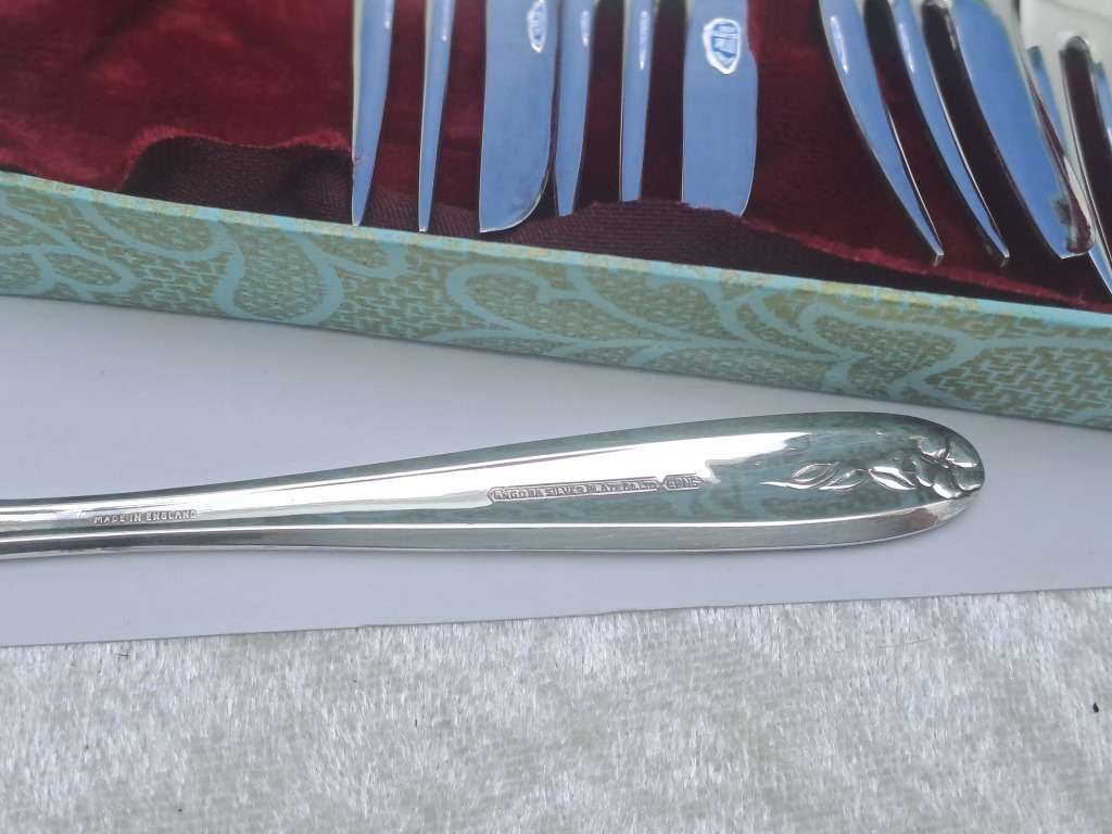 6pc Vintage Angora Best Electro Silver Plate E.P.N.S Cake Fork Set -Boxed