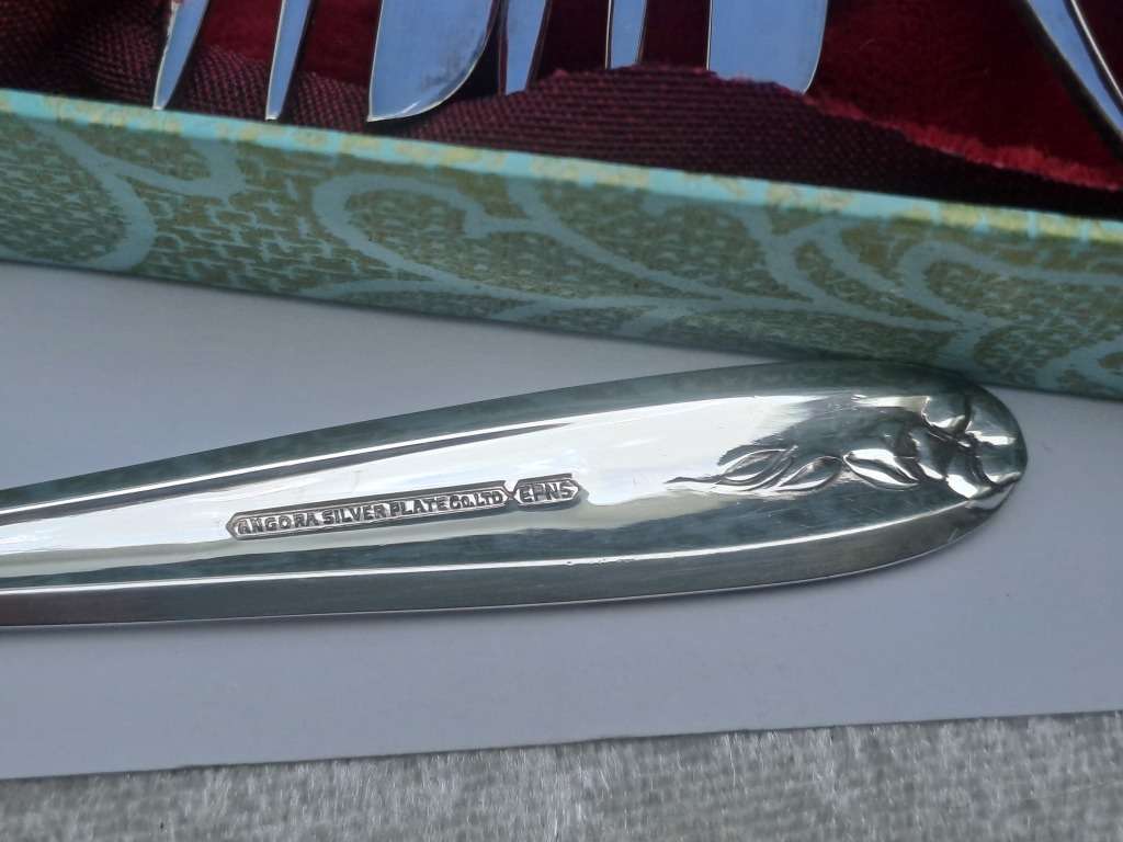 6pc Vintage Angora Best Electro Silver Plate E.P.N.S Cake Fork Set -Boxed
