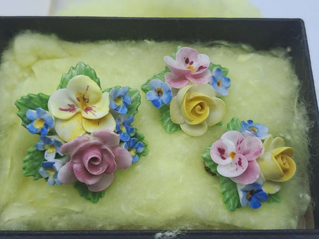 Vintage Denton Floral Brooch and Earings set -Made in England
