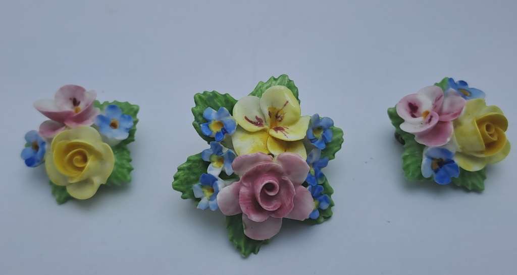 Vintage Denton Floral Brooch and Earings set -Made in England