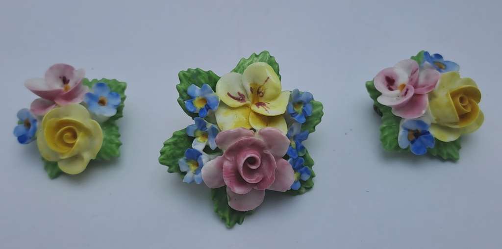 Vintage Denton Floral Brooch and Earings set -Made in England