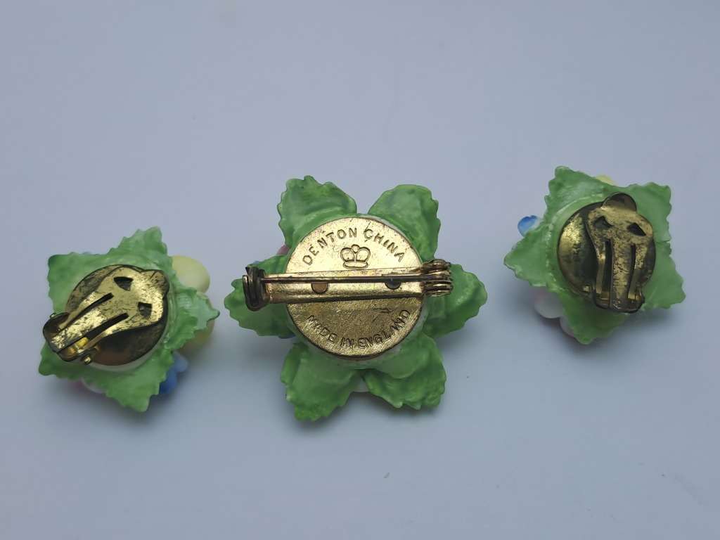 Vintage Denton Floral Brooch and Earings set -Made in England