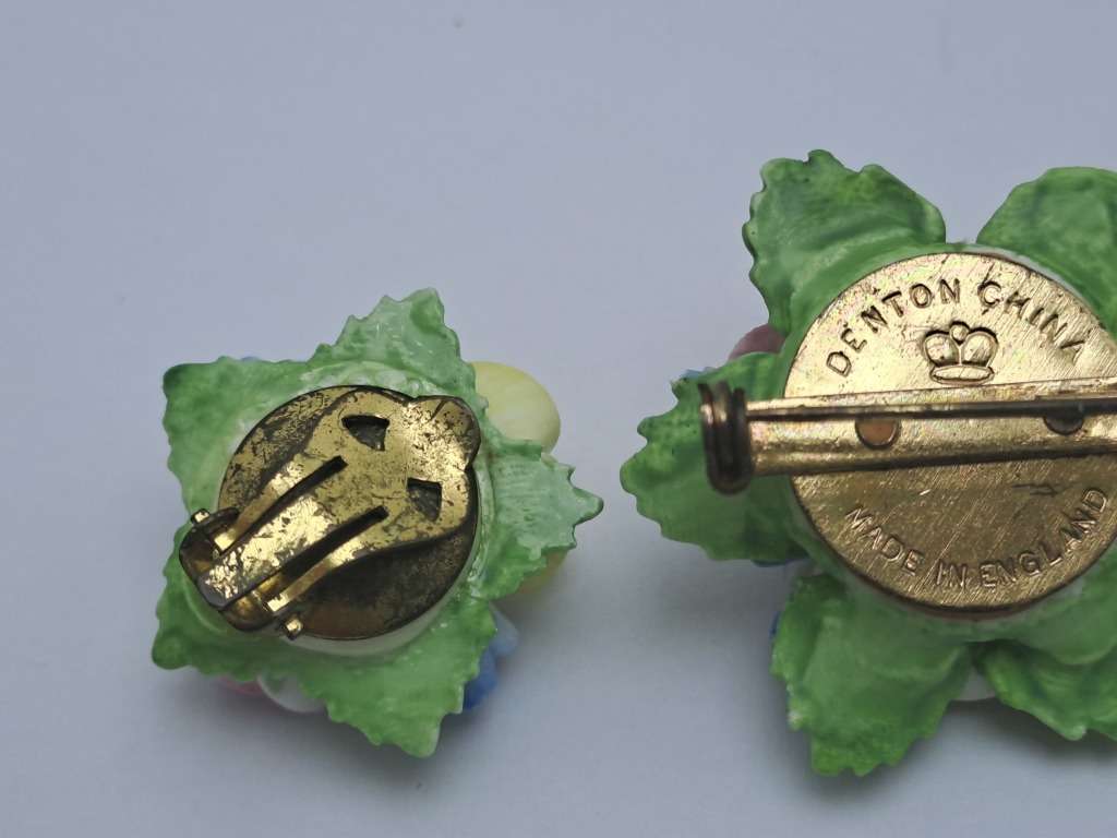 Vintage Denton Floral Brooch and Earings set -Made in England