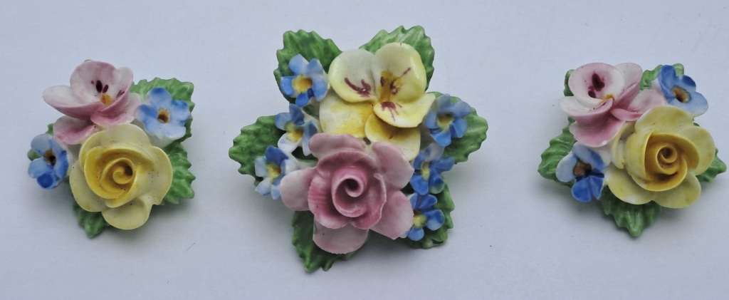 Vintage Denton Floral Brooch and Earings set -Made in England