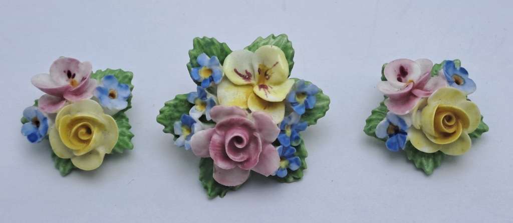 Vintage Denton Floral Brooch and Earings set -Made in England