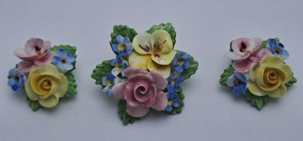 Vintage Denton Floral Brooch and Earings set -Made in England