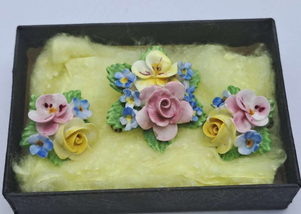 Vintage Denton Floral Brooch and Earings set -Made in England