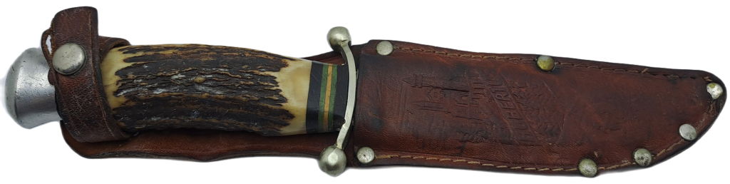 Vintage Hubertus Solingen Germany Hunting Knife Stag Horn Handle - with Leather Sheath 22,5cm