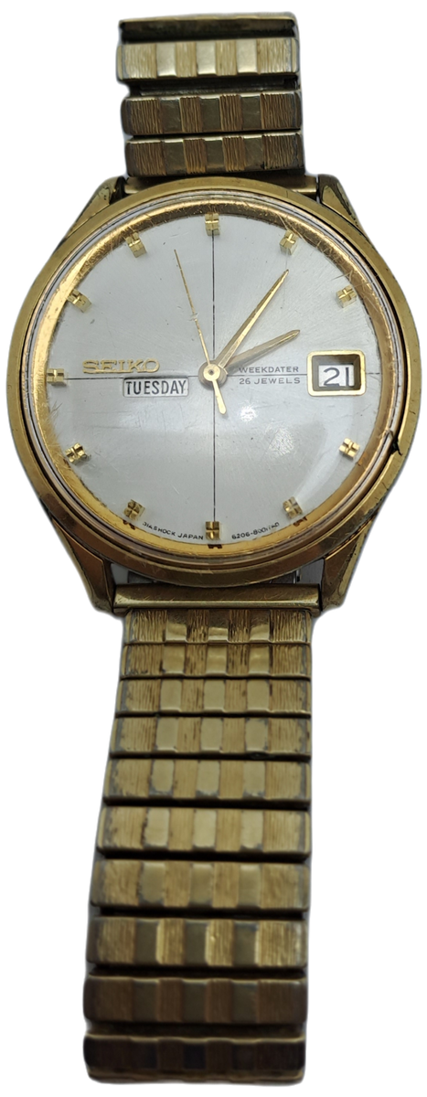 Vintage Seiko Weekdater Automatic Diashock 6206-800IT 26 Jewels  Men`s Watch -Working