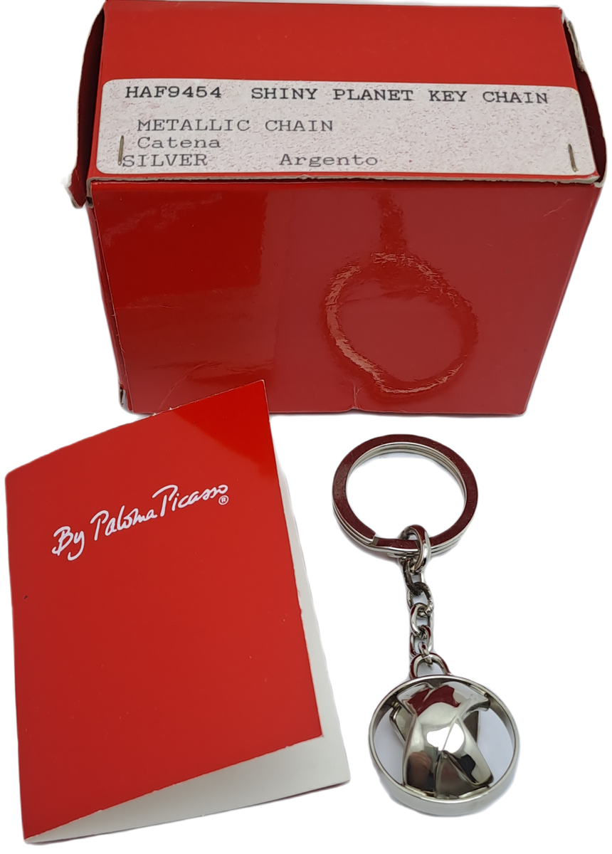 By Designer Paloma Picasso-Shiny Planet Key Chain Catena Silver Argento ITALY-Unused -Boxed