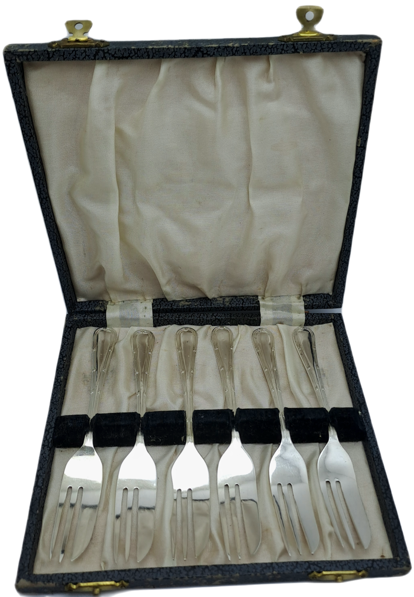 6pc Vintage Yeoman Silver Plate EPNS Cake-Forks-Sheffield England.Boxed