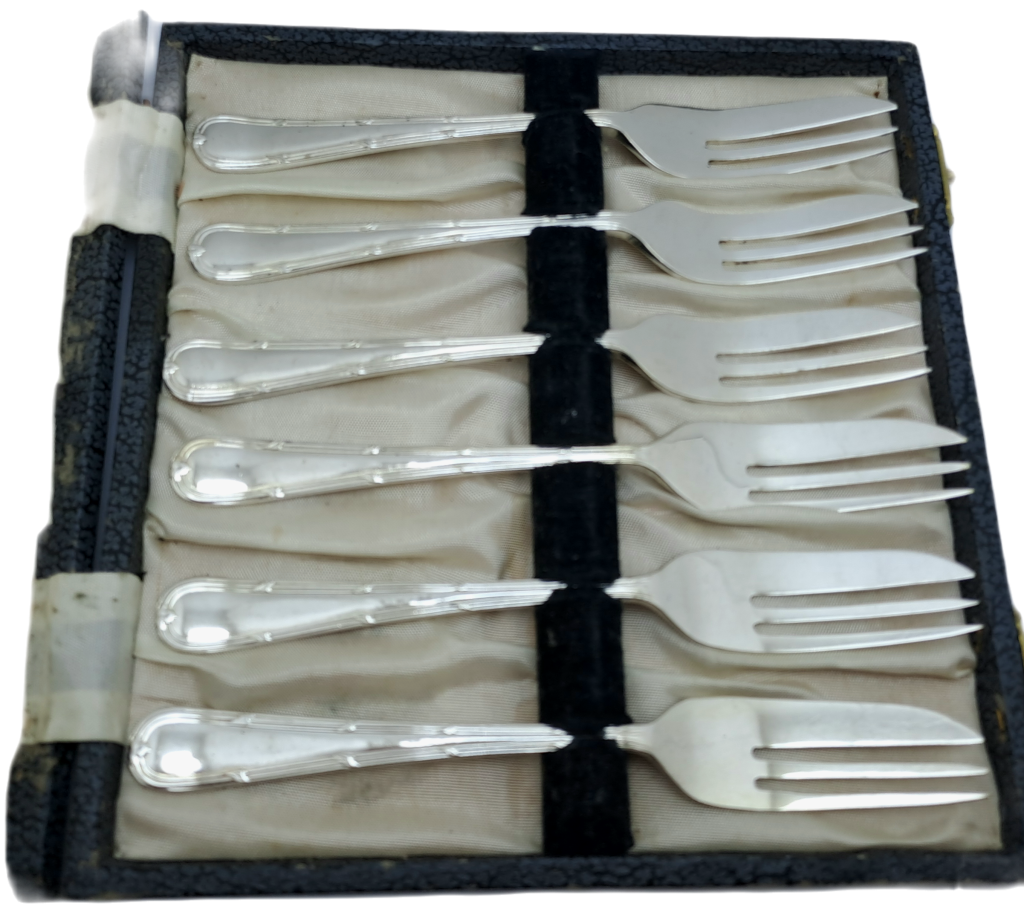 6pc Vintage Yeoman Silver Plate EPNS Cake-Forks-Sheffield England.Boxed