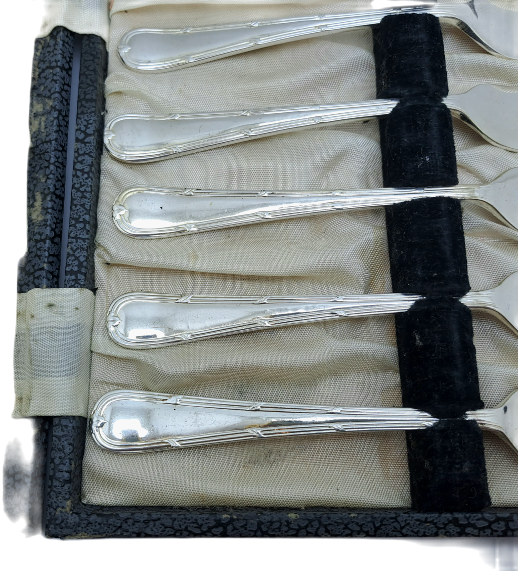 6pc Vintage Yeoman Silver Plate EPNS Cake-Forks-Sheffield England.Boxed