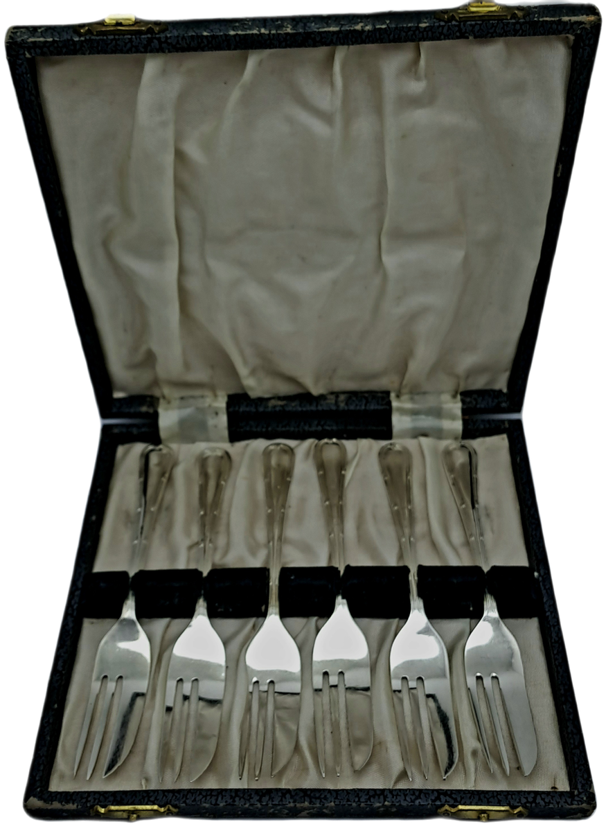6pc Vintage Yeoman Silver Plate EPNS Cake-Forks-Sheffield England.Boxed