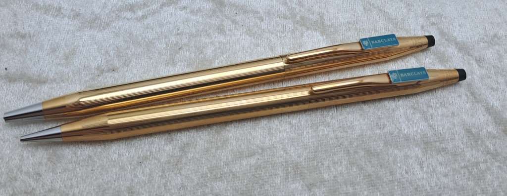 Vintage Cross 1/20 14kt Rolled Gold Pen and Pencil set -In Case - Barclays Branded