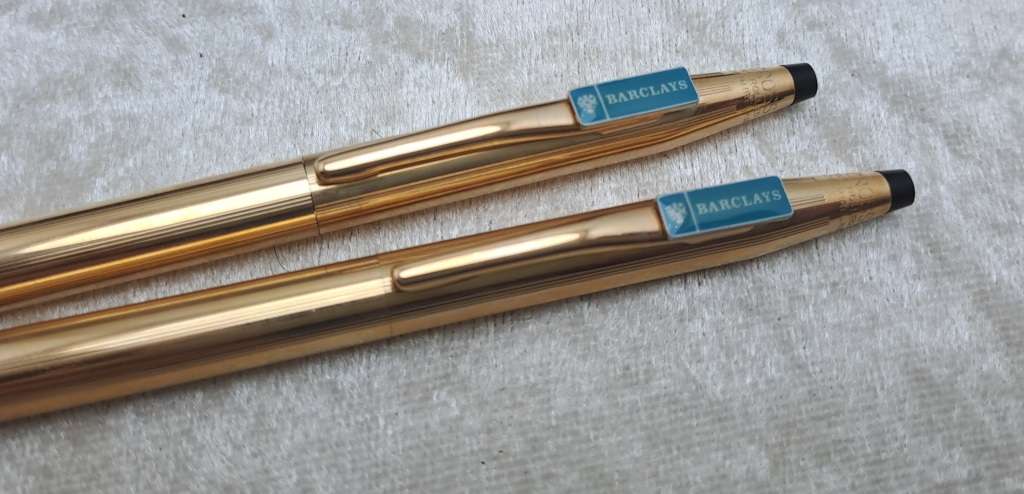 Vintage Cross 1/20 14kt Rolled Gold Pen and Pencil set -In Case - Barclays Branded