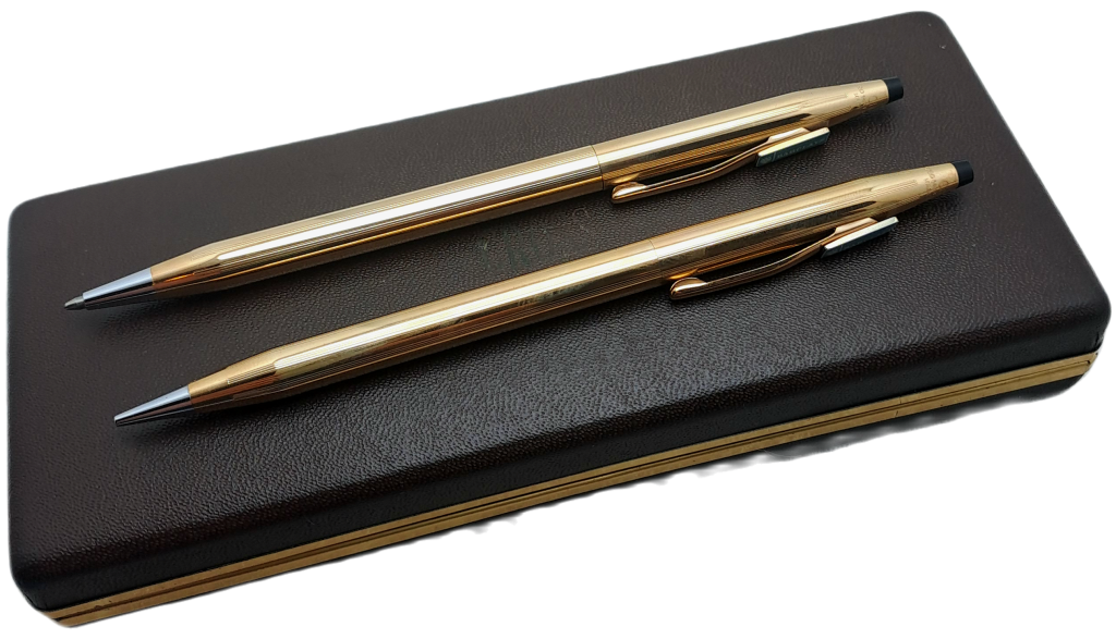 Vintage Cross 1/20 14kt Rolled Gold Pen and Pencil set -In Case - Barclays Branded