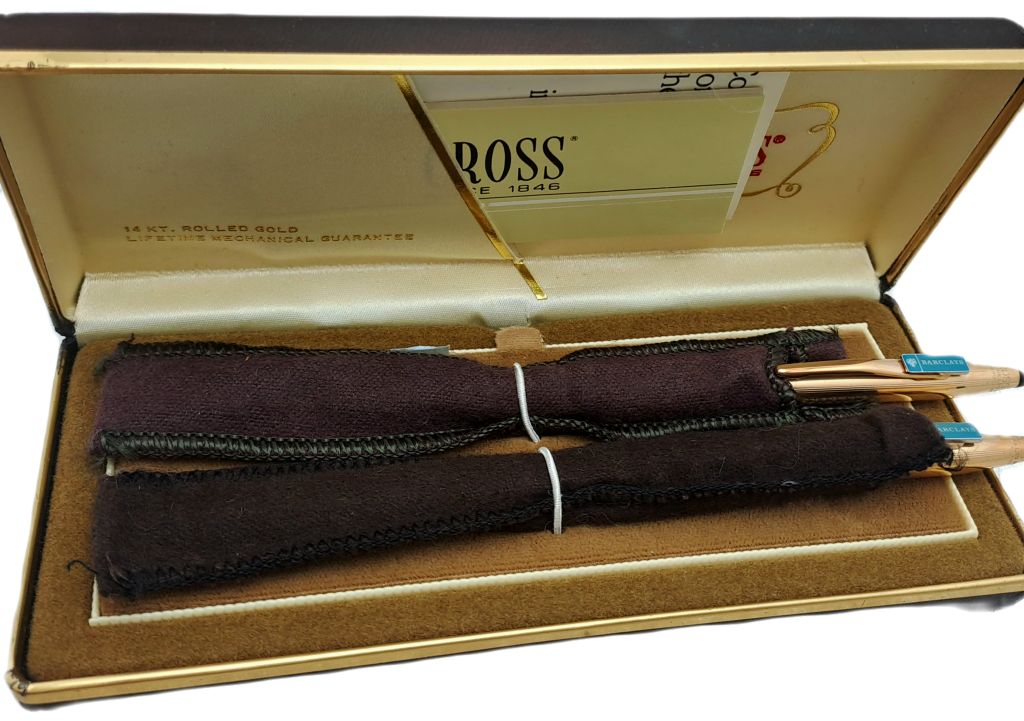 Vintage Cross 1/20 14kt Rolled Gold Pen and Pencil set -In Case - Barclays Branded