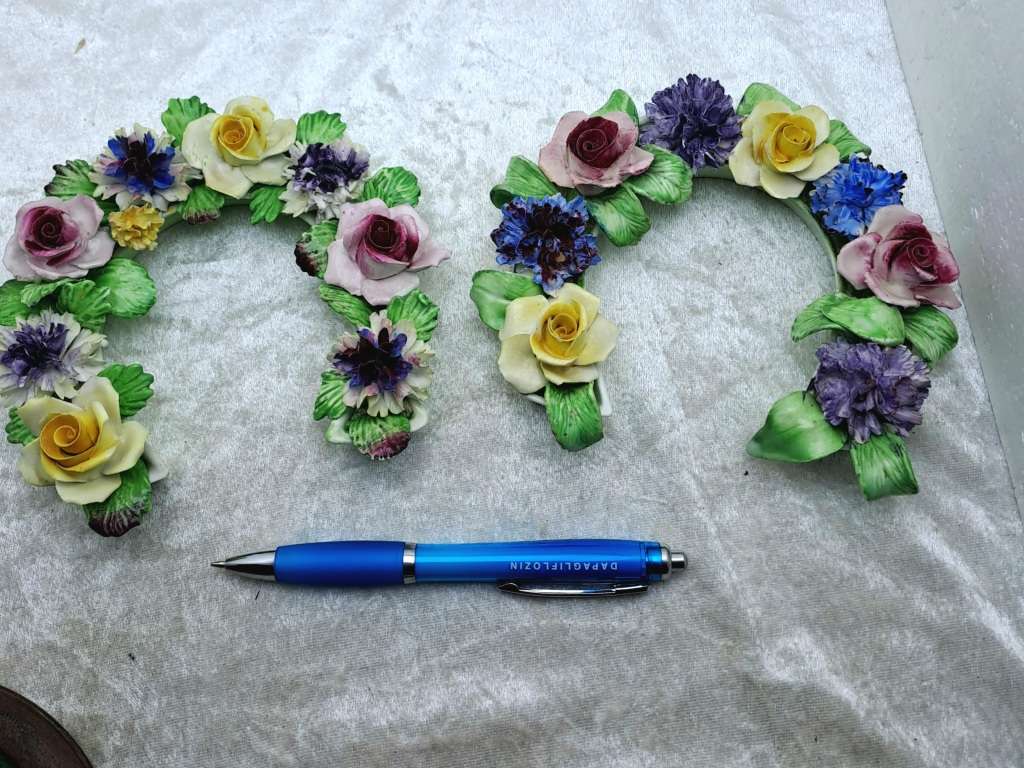 2 Vintage Best Bone China Denton China Floral Horseshoes-a few small chips