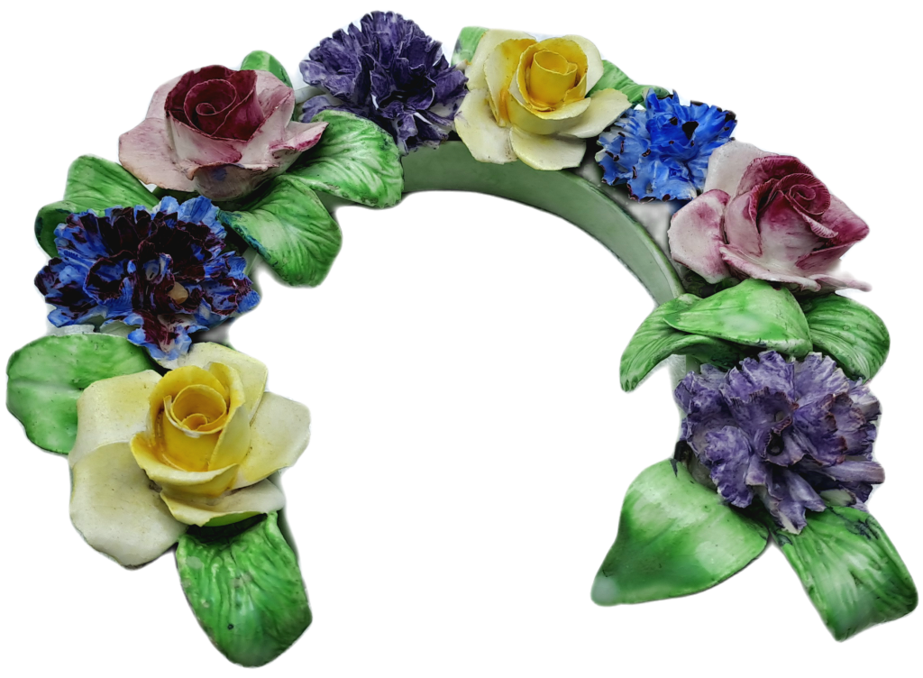 2 Vintage Best Bone China Denton China Floral Horseshoes-a few small chips