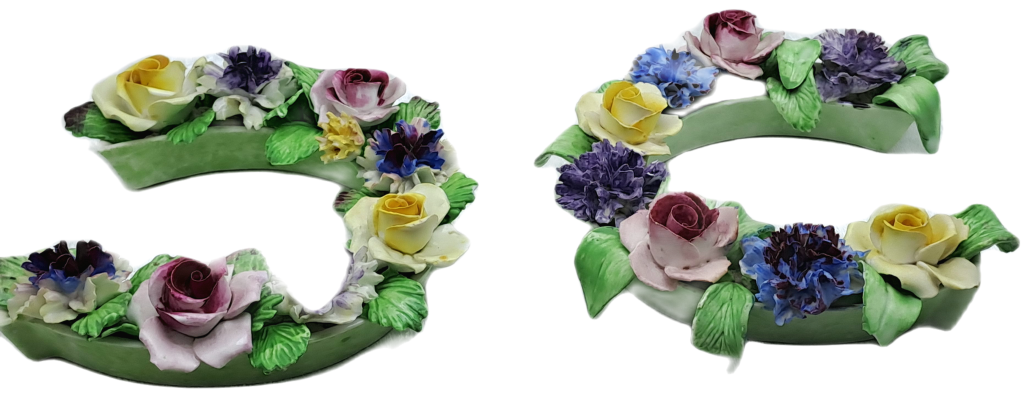 2 Vintage Best Bone China Denton China Floral Horseshoes-a few small chips