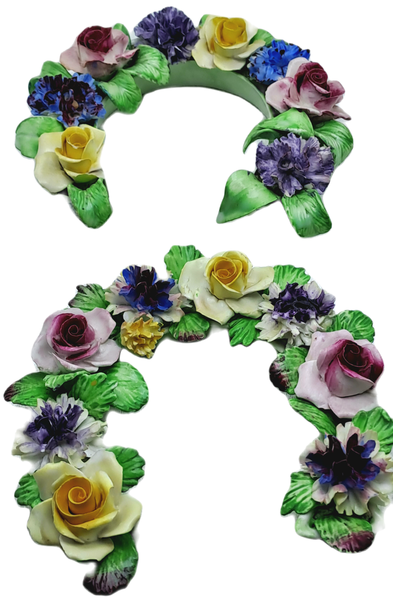 2 Vintage Best Bone China Denton China Floral Horseshoes-a few small chips