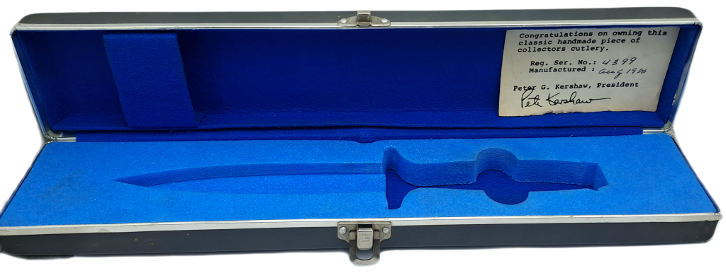 Vintage Metal Kershaw Knife Case with an Unknown Combat Knife