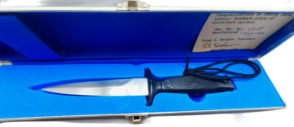 Vintage Metal Kershaw Knife Case with an Unknown Combat Knife