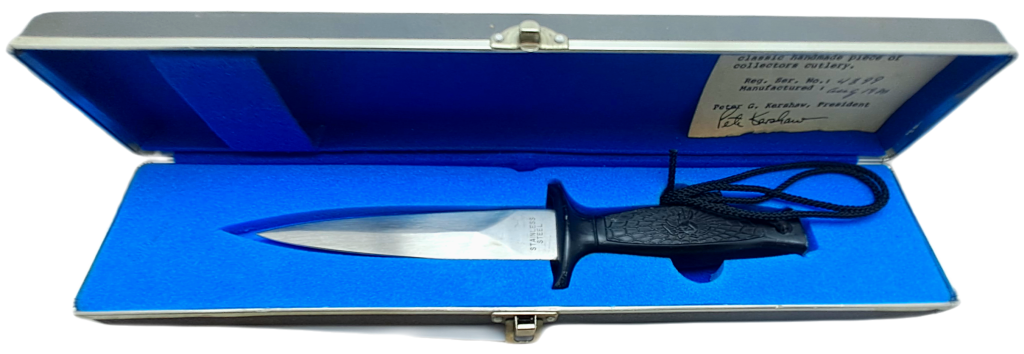 Vintage Metal Kershaw Knife Case with an Unknown Combat Knife