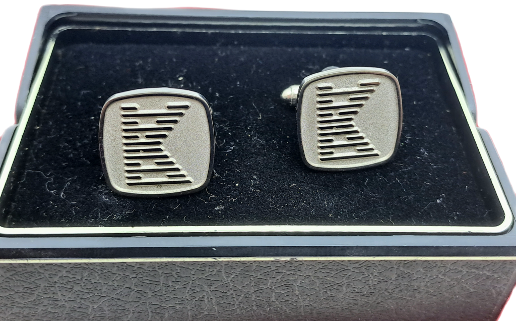 A Pair of Vintage Silver Plated  Cufflinks with letter K -Boxed