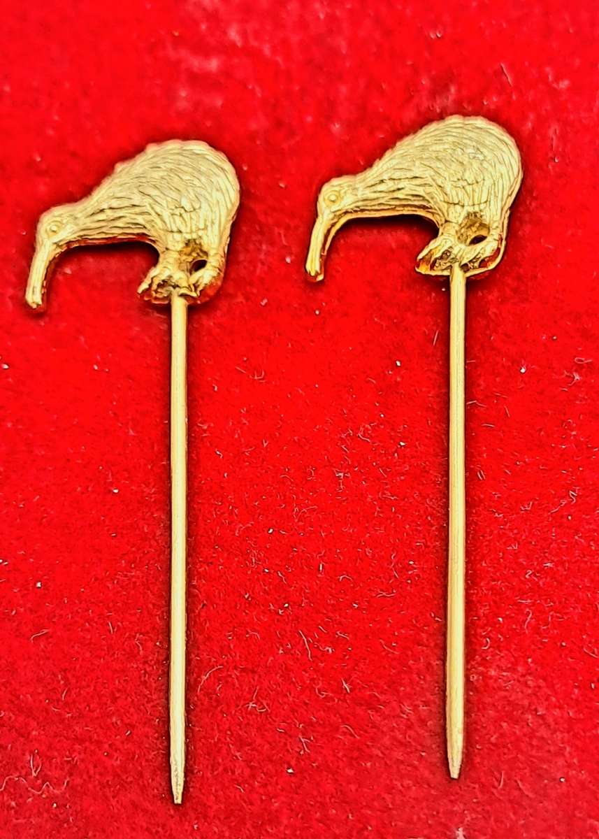 2 Vintage Gold Tone KIWI Lapel Pins