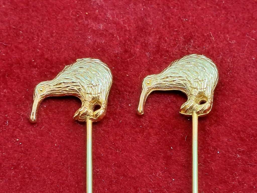 2 Vintage Gold Tone KIWI Lapel Pins