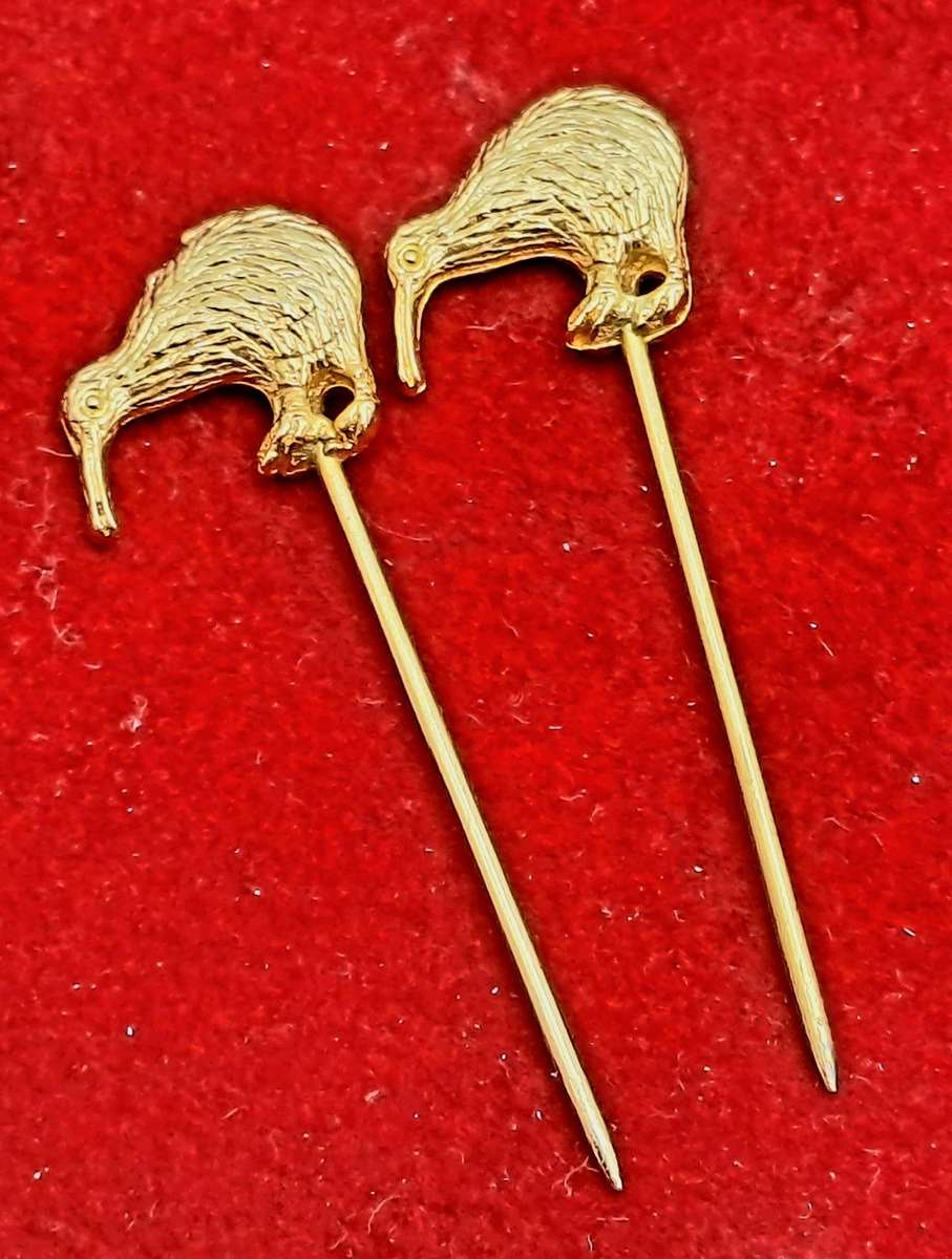 2 Vintage Gold Tone KIWI Lapel Pins