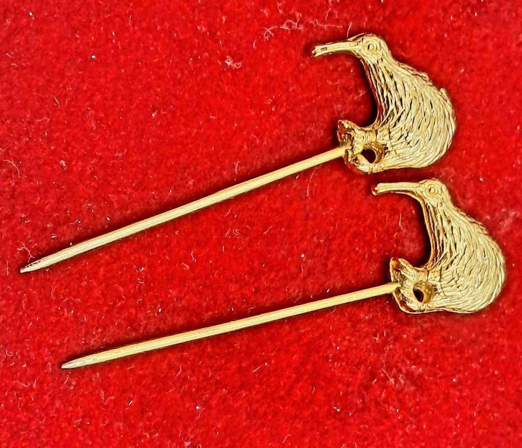 2 Vintage Gold Tone KIWI Lapel Pins