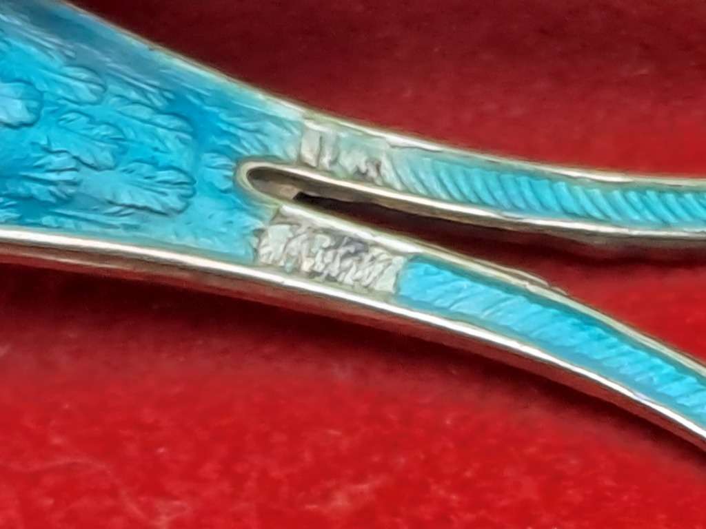 Vintage Designer 1950`s Norway Sterling 925 BLUE BIRD Brooch (Enamel have some damage)