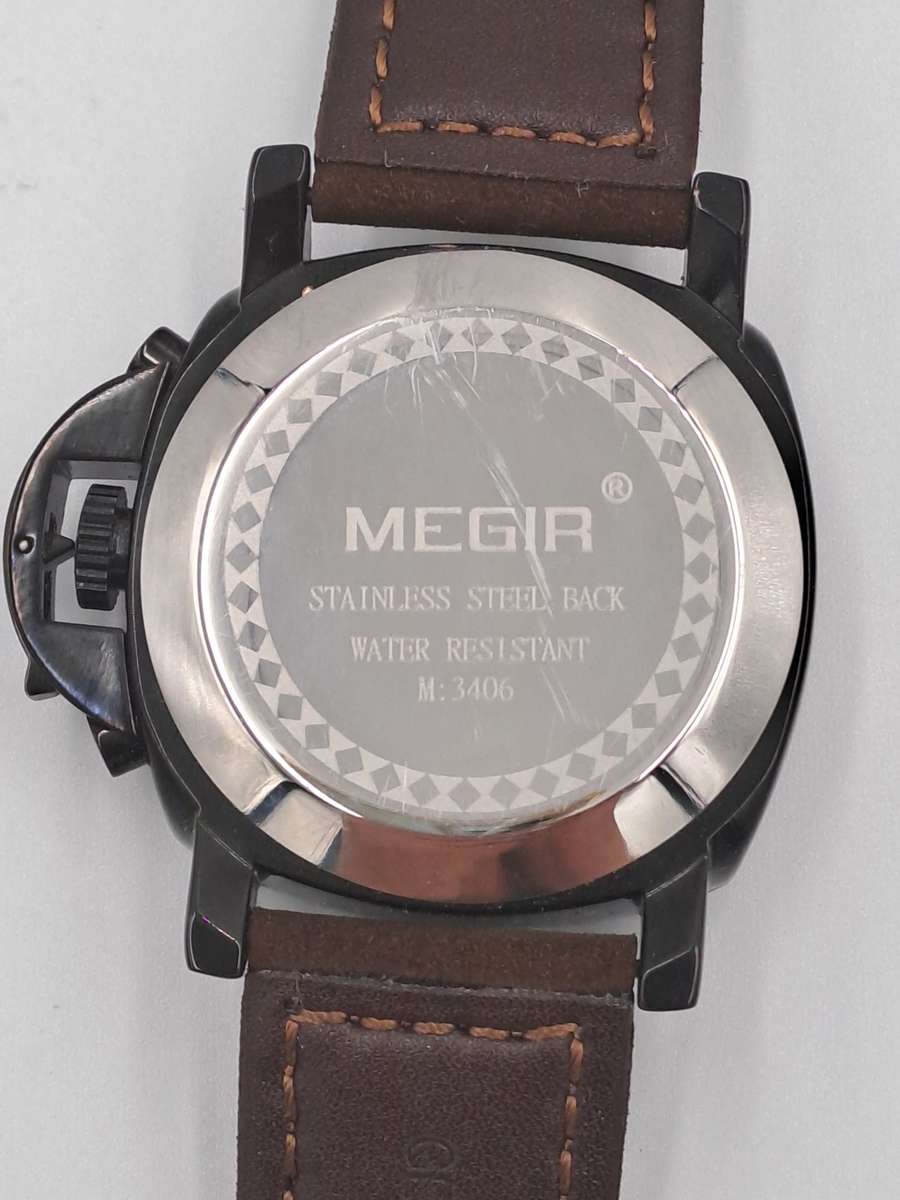 Megir Mens Quartz watch with Leather strap -Large Face-Working