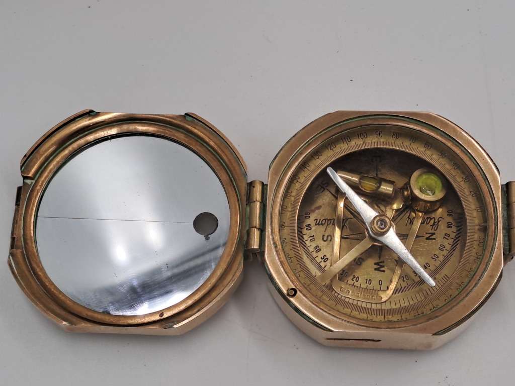 1940`S Stanley London Natural Sine Solid Brass Compass-in Wooden Box