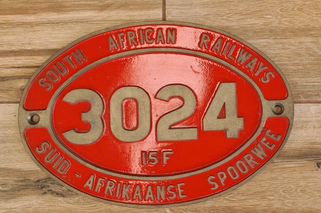 Large South African Railways Locomotive Cab Side Number Plate 3024 15F -10kg -Recast