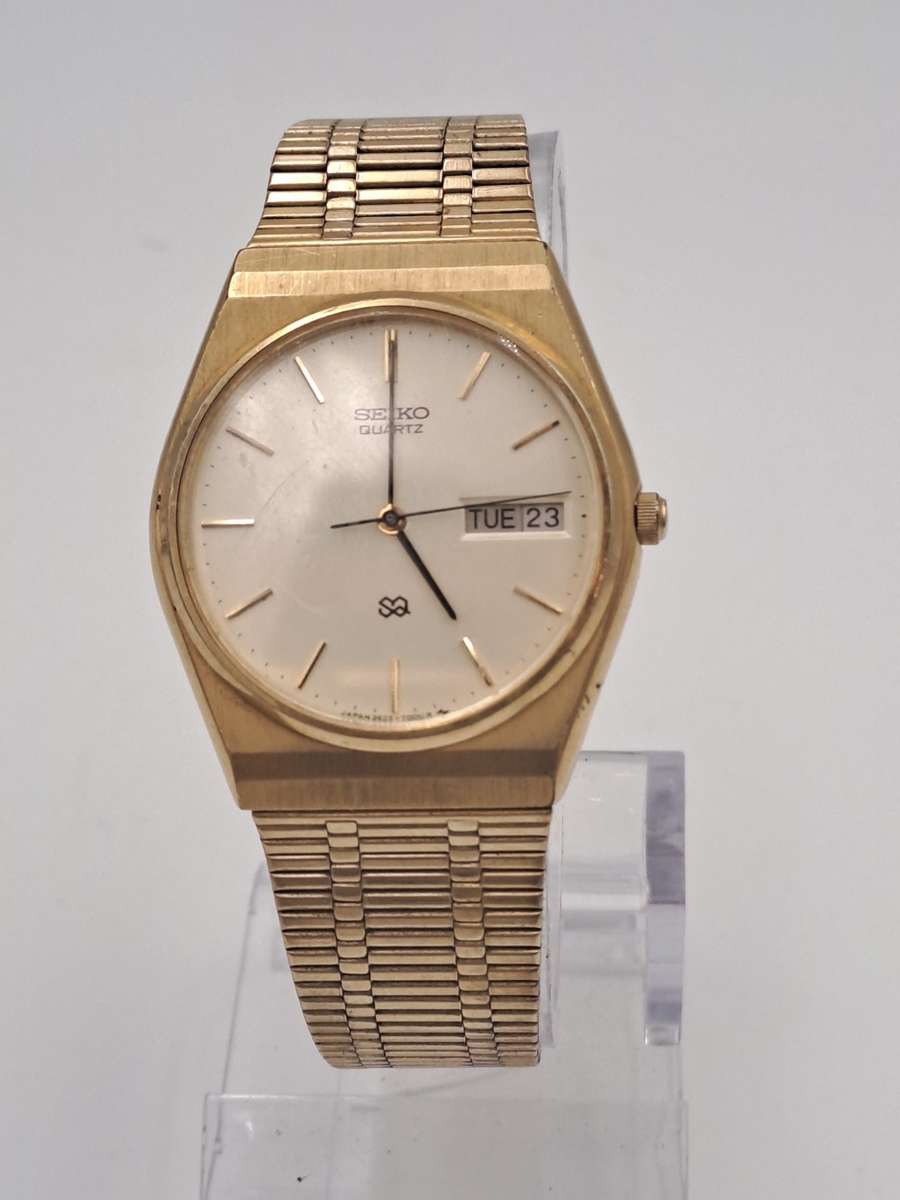 Vintage 1979 Seiko Mens Day-Date Quartz Gold Tone Watch- Working